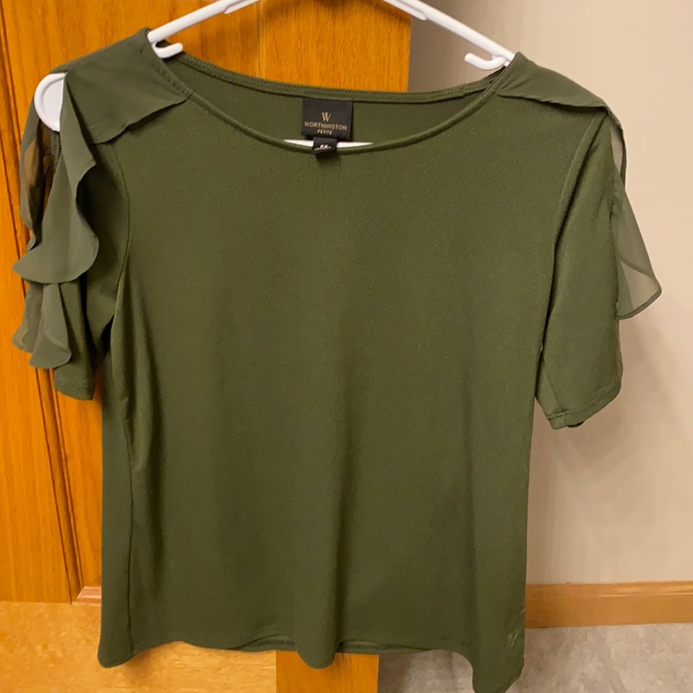 Petite small. Olive green dress short sleeve top